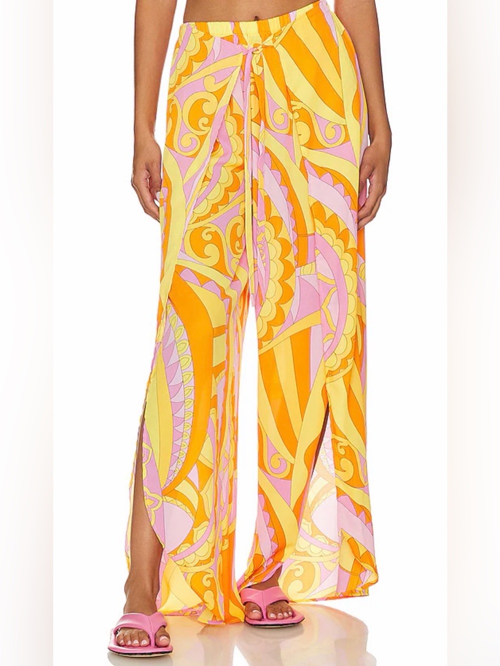 Show Me Your MuMu Yellow Orange Pink Printed Swim Cover-Up Pants
